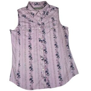 Bit & Bridle women’s western shirt pearl snap buttons sm boho pink blue floral